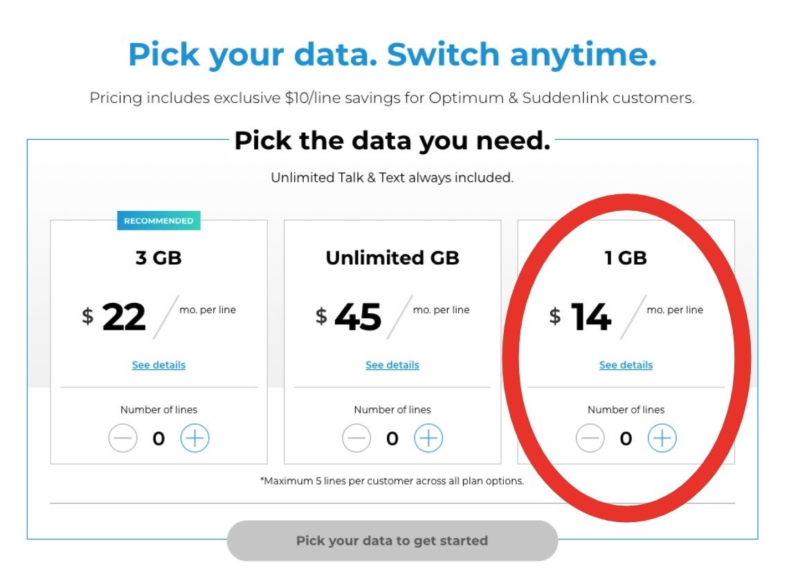 A few of Altice Mobile&#x27;s phone plans, ranging from $14 to $45 a month