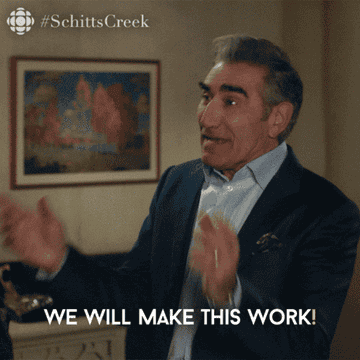 Johnny Rose says, &quot;We will make this work!&quot; as he uses both hands to point on &quot;Schitt&#x27;s Creek&quot;