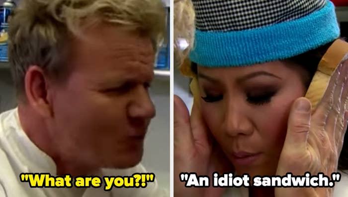 Gordon Ramsay in the "Hell's Cafeteria" sketch on "The Late Late Show with James Corden," calling Julie Chen "an idiot sandwich"
