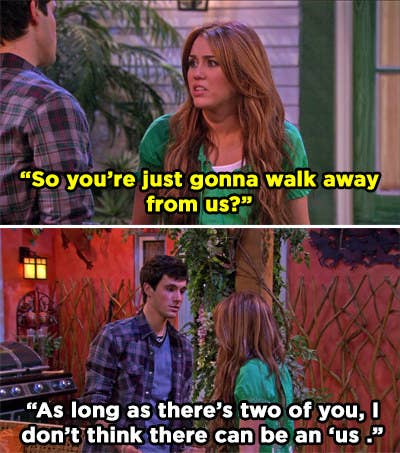 On the top, Miley says, &quot;So you&#x27;re just gonna walk away from us?&quot; and on the bottom, Jesse says, &quot;As long as there&#x27;s two of you, I don&#x27;t think there can be an &#x27;us&#x27;&quot;