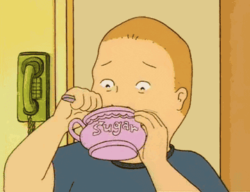 Bobby Hills from King of the Hill eating sugar out of a jar