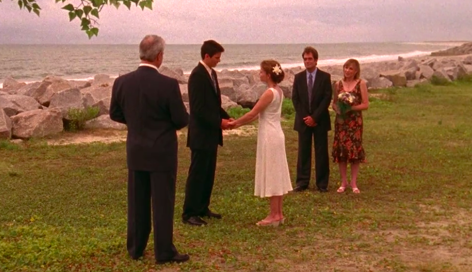 Haley and Nathan and Haley&#x27;s parents at their first wedding