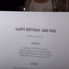 A photo of Jake's birthday menu