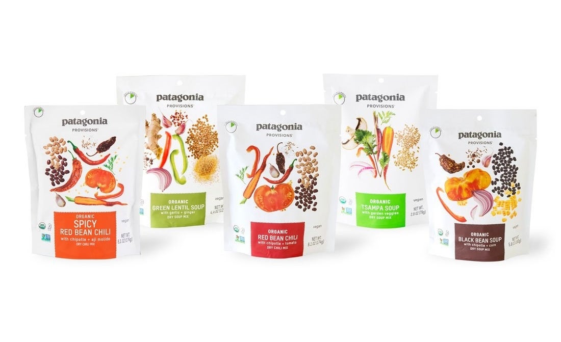 Five packets of different-flavored organic soup mixes 