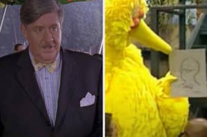 Richard from Gilmore Girls and Big Bird holding a drawing of Mr. Hooper