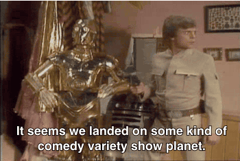 Luke Skywalker, C-3PO, and R2-D2 arrive at The Muppet Show
