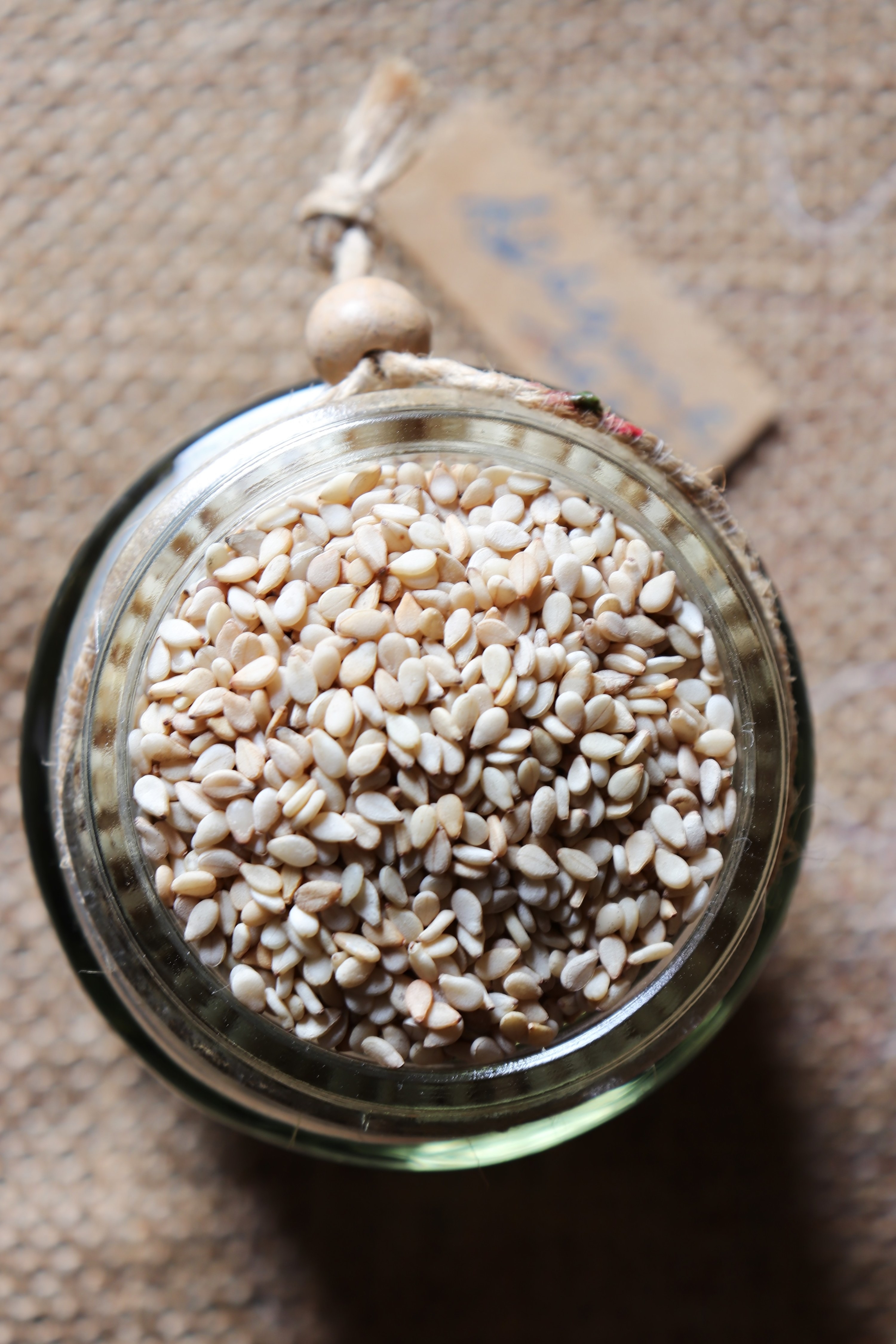 mason jar filled with sesame seeds