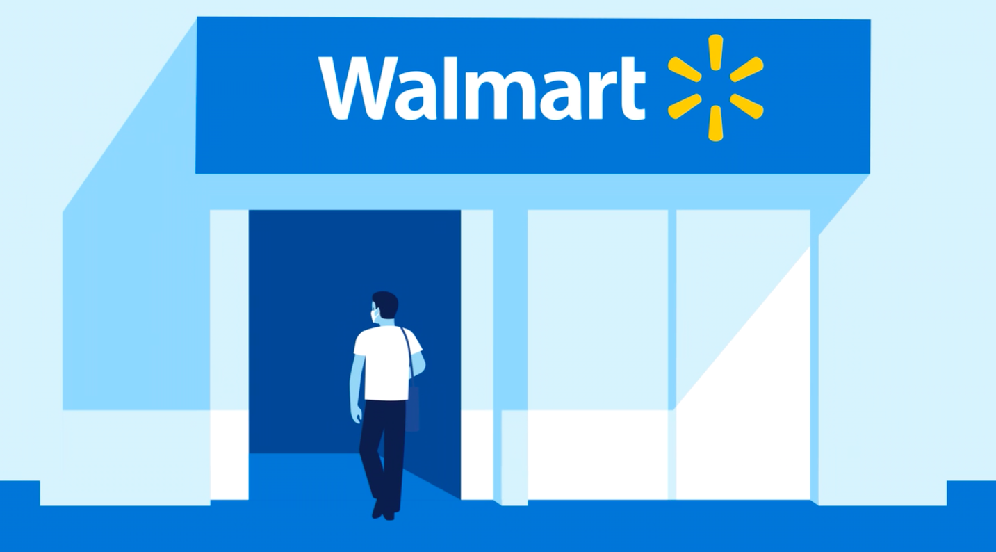 Graphic of person walking into a Walmart store 