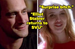Chris Meloni as Elliot Stabler in the show "Law and Order: SVU" and Emma Roberts as Madison Montgomery in the show "American Horror Story."