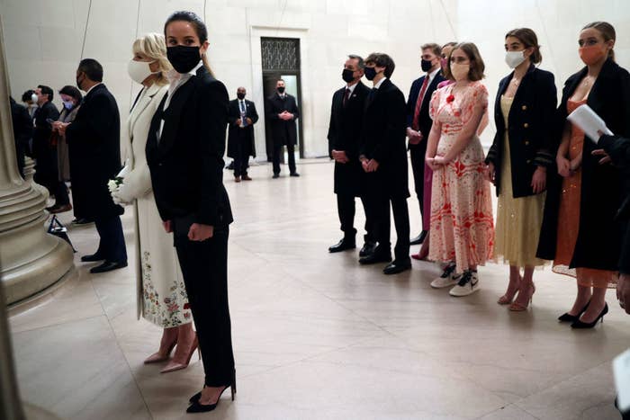 Ashley Biden standing next to First Lady Dr. Jill Biden at the Lincoln Memorial