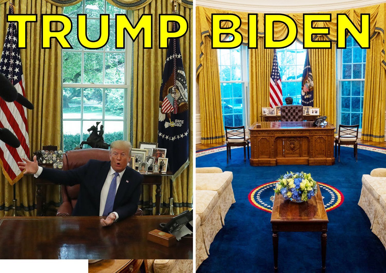 Biden Oval Office Redecoration Versus Trump Oval Office