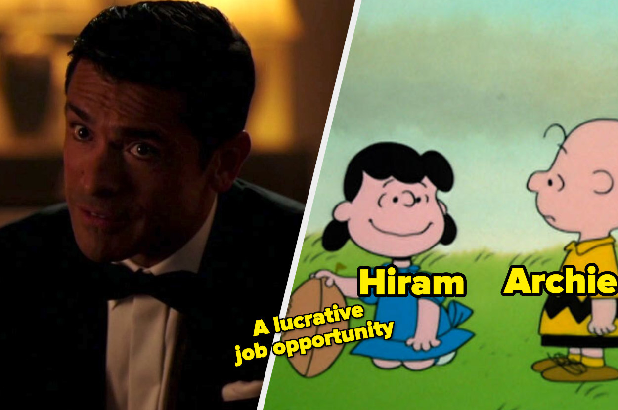 Hiram and a picture of Lucy and Charlie Brown with the football