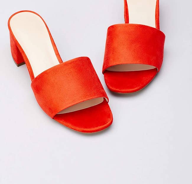 the open-toe sandals in bright red