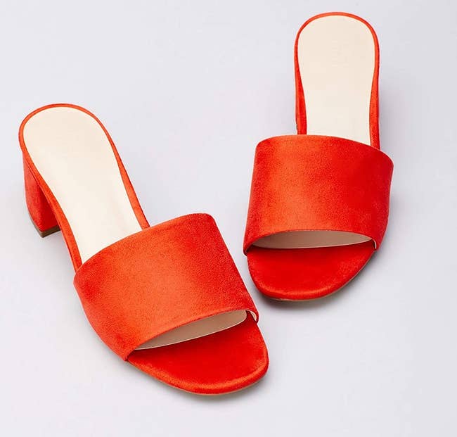 the open-toe sandals in bright red