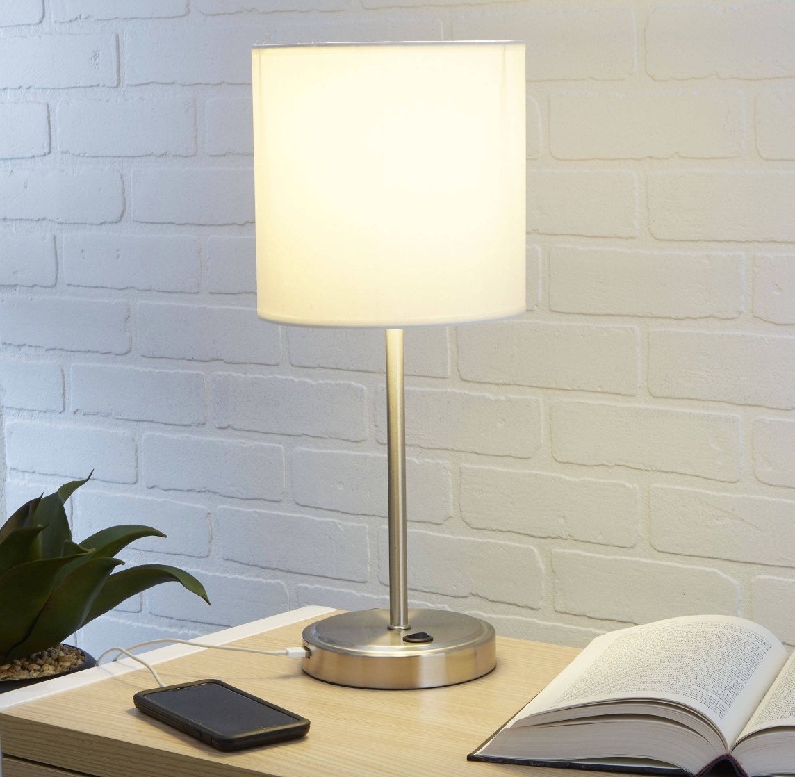 The lamp with a USB port in silver
