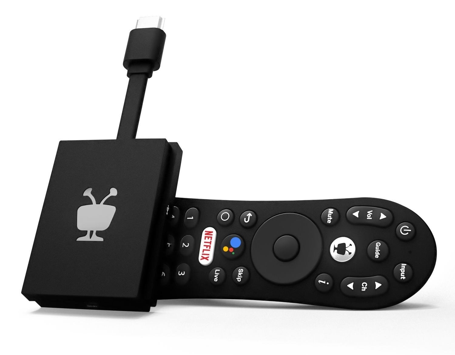 black tivo streaming device with black remote