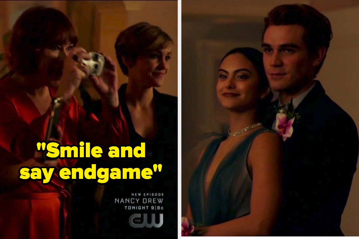 Mary taking prom pics with the caption "smile and say endgame"