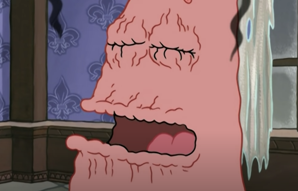 Patrick&#x27;s face all wrinkly and gross with his eyes sealed shut