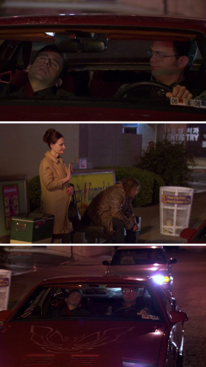 Dwight stops at a stoplight next to his babysitter/date standing at a bus stop, and he doesn&#x27;t pick her up