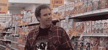Will Ferrel saying, &quot;Awesome! Yes!&quot; then punching groceries in excitement.