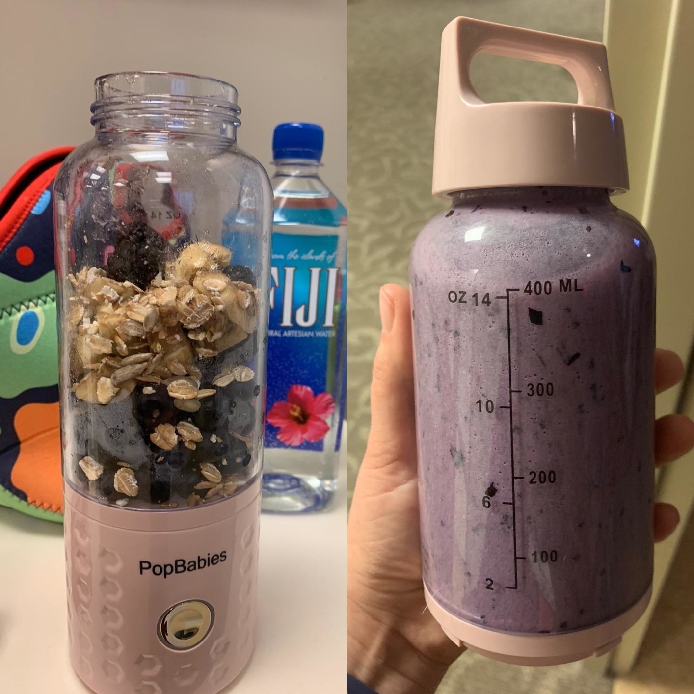 Reviewer before and after of blended oats and berries