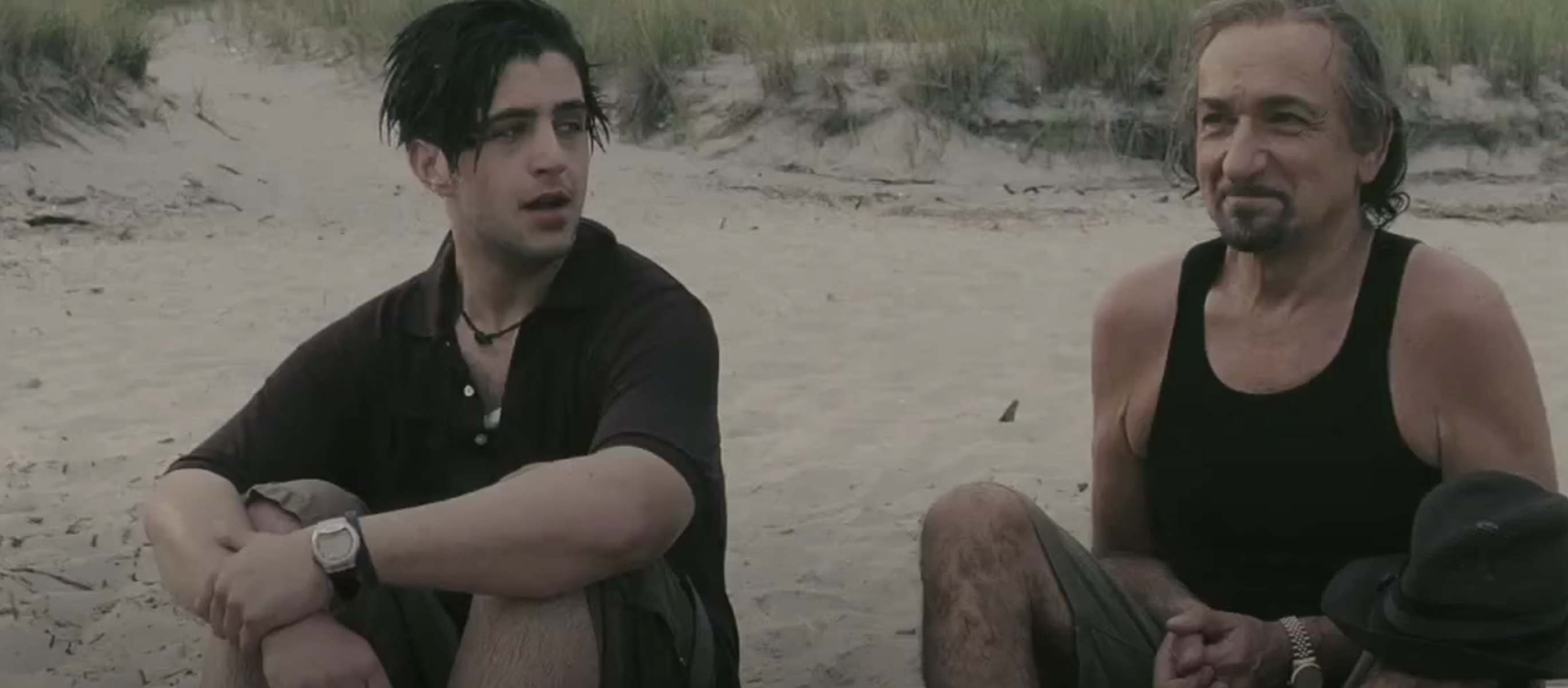 Josh Peck and Ben Kingsley on the beach in The Wackness