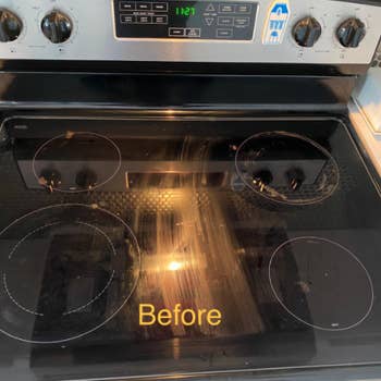 reviewer photo showing streaks across their electric stovetop 