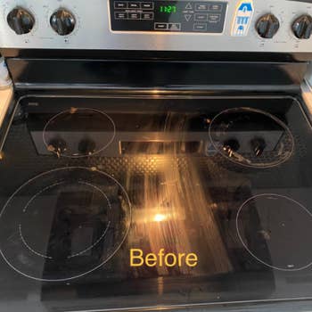 reviewer photo showing streaks across their electric stovetop 