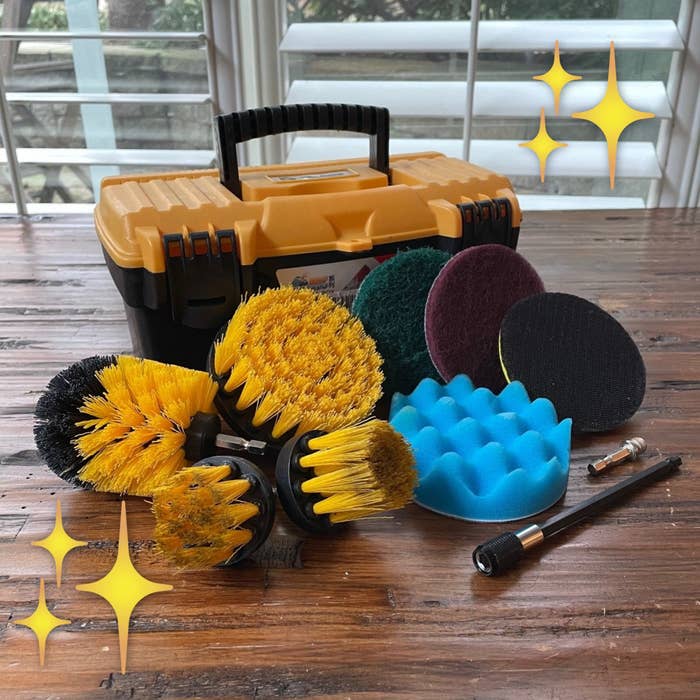 Drill Brush Attachment Set, Scrub Brush Power Scrubber Drill Brush Kit(11 Pieces), Scouring Pad All Purpose Cleaning Kit for Bathroom, Toilet, Grout
