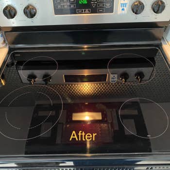 same reviewer showing streaks completely gone after using stovetop cleaner 