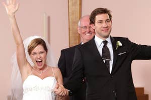 Pam and Jim from "The Office" just married during their wedding episode