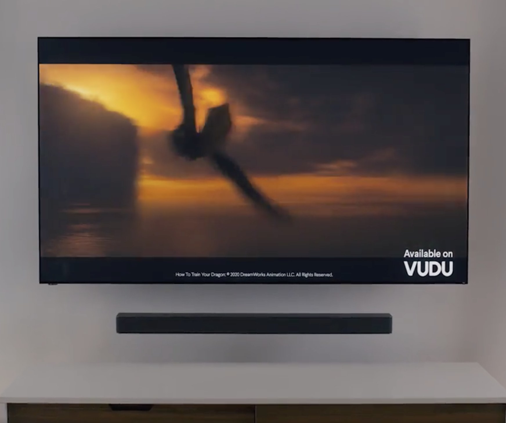 The soundbar under a mounted TV