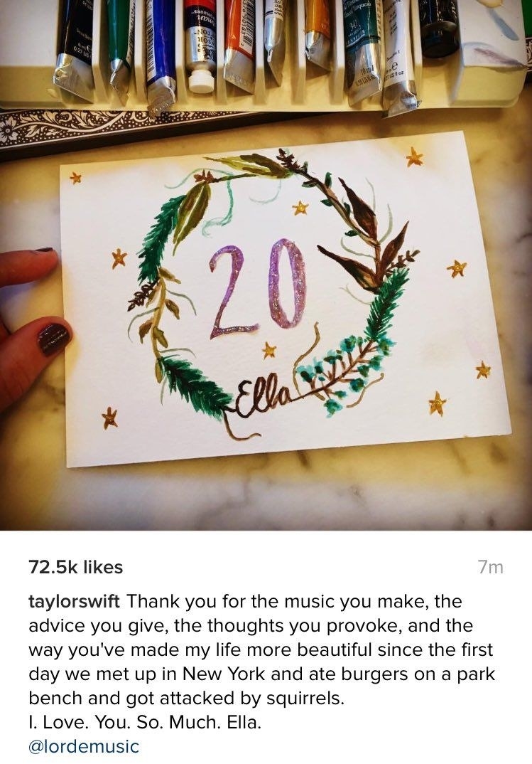 A birthday card from Taylor Swift to Lorde that calls her Ella