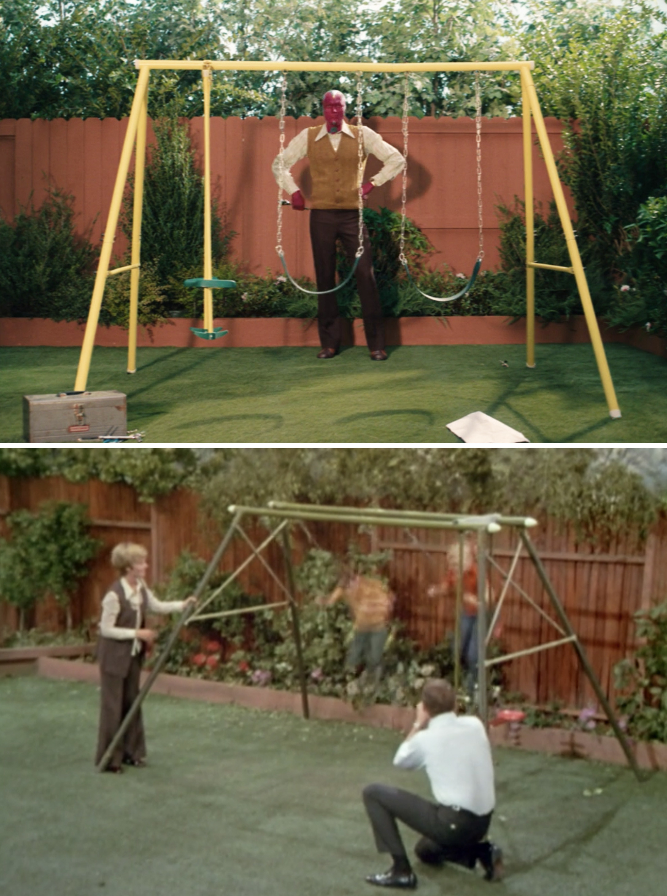 Vision&#x27;s yellow swing set vs. The Bradys&#x27;s green one in &quot;The Brady Bunch&quot;