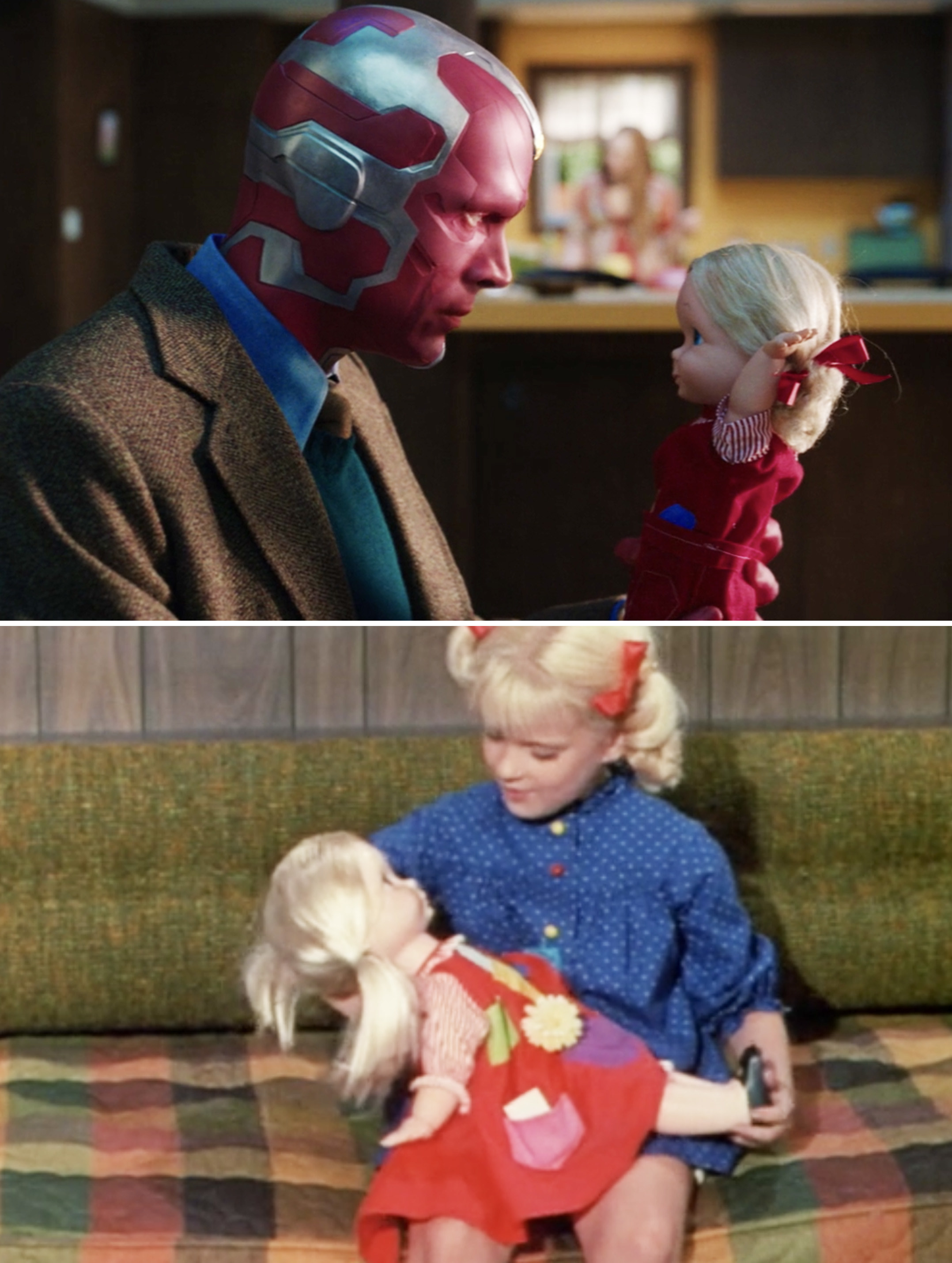 Vision holding a doll vs. Cindy holding her Kitty Karry-All doll