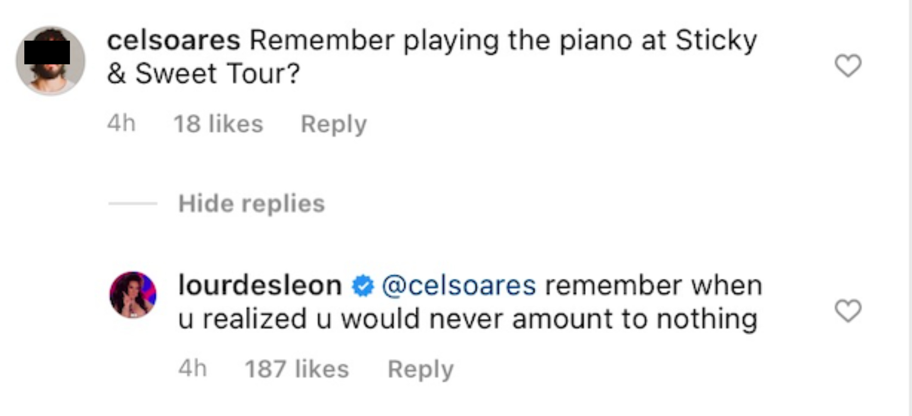 The commenter had only asked &quot;Remember playing the piano at Sticky &amp;amp; Sweet Tour&quot; before getting dragged by Madonna&#x27;s daughter