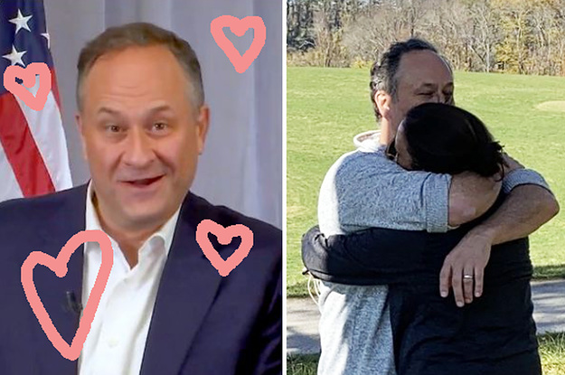 Doug Emhoff, and him hugging Kamala Harris