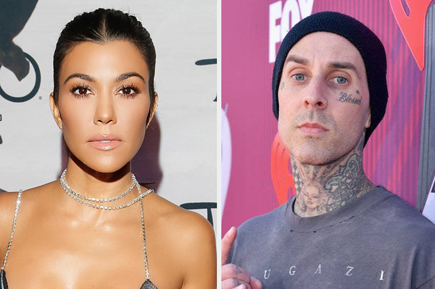 Kourtney Kardashian and Travis Barker at press events