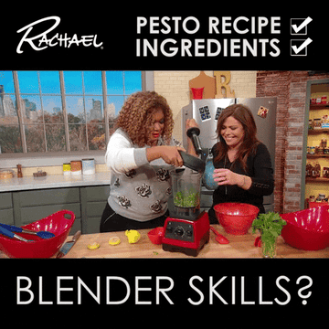 Rachel Ray and her guest accidentally turn a blender full of sauce on without covering it with its lid.