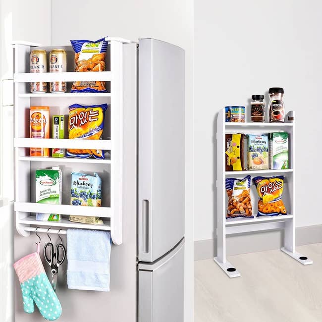 The three-tier unit which can be hung on the side of the fridge or stand on its own