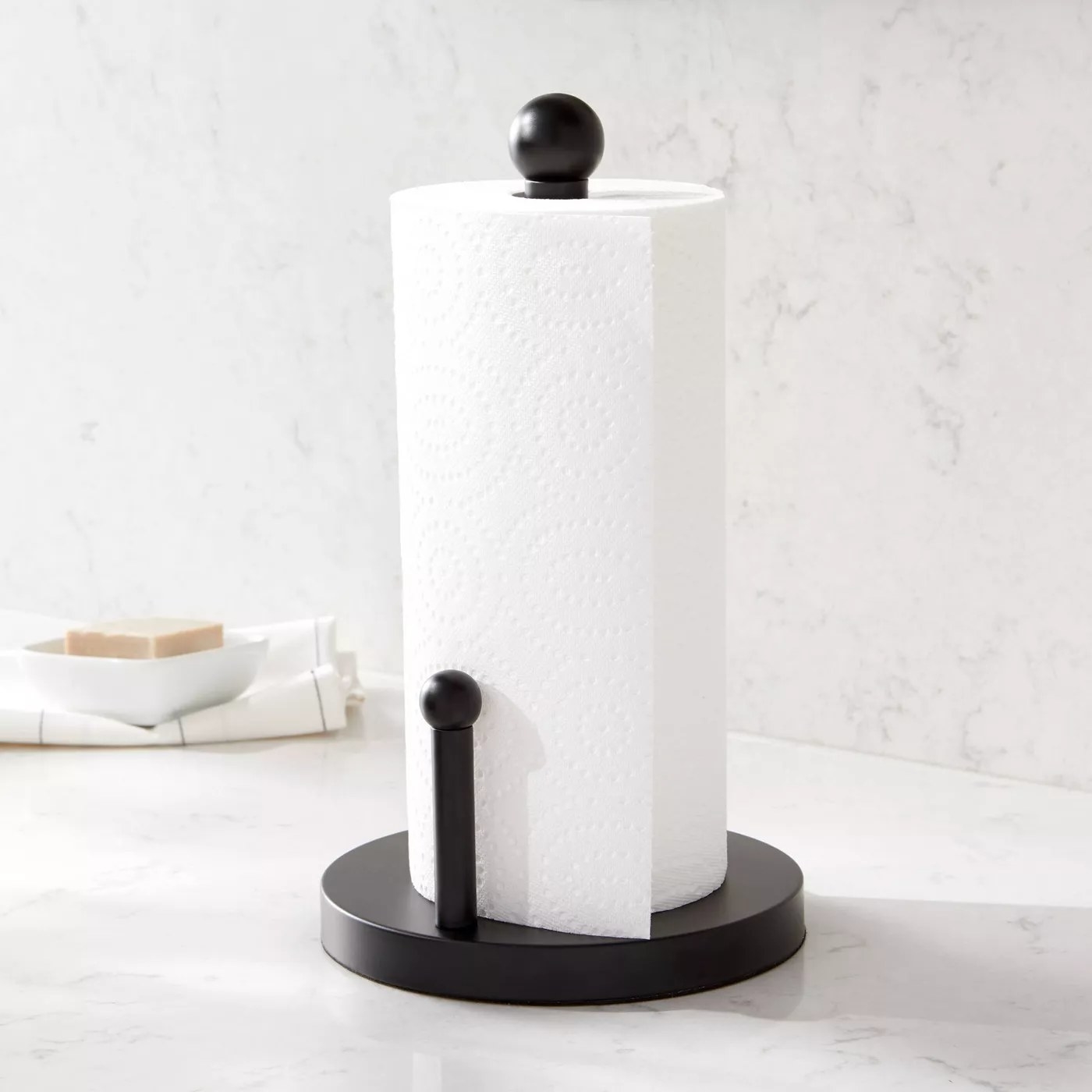 The black paper towel holder