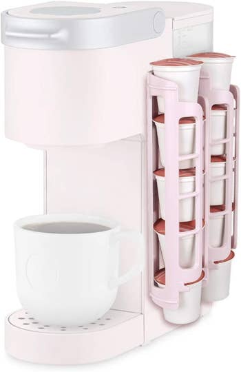 The pink dispenser which hold 10 coffee pods