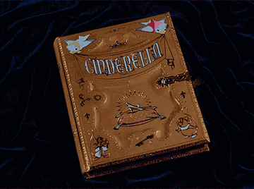 GIF of the Cinderella book opening at the beginning of the film