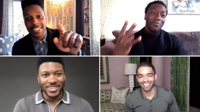 The cast of One Night In Miami playing a game of Who's Who