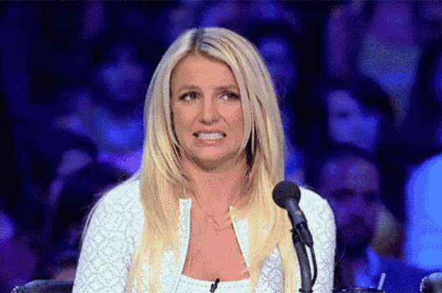 Britney Spears gritting her teeth nervously