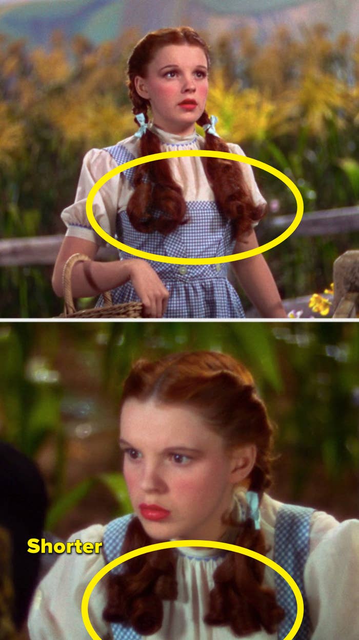 Dororthy's pigtails are long, and then they're shoulder-length