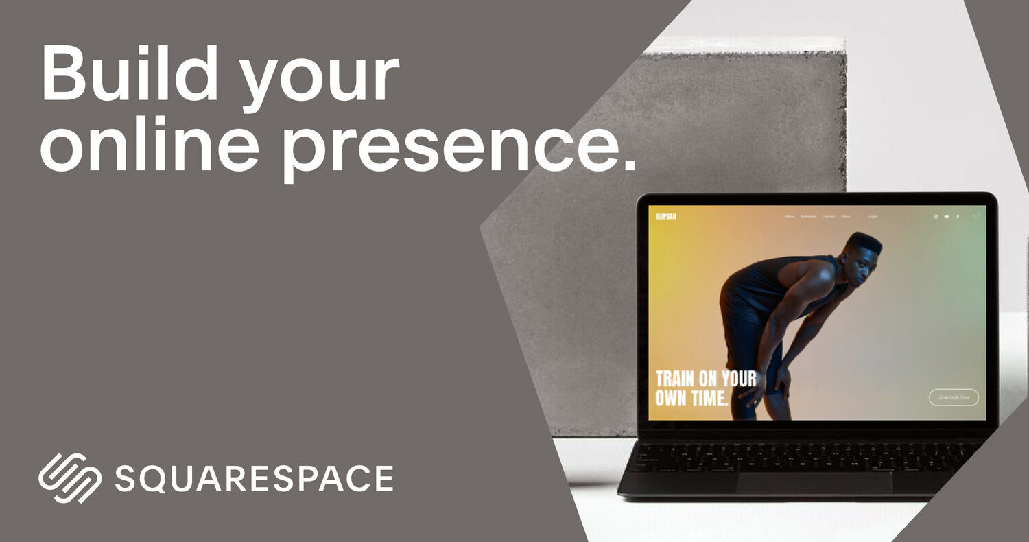 a squarespace ad with the words &quot;build your online presence&quot;