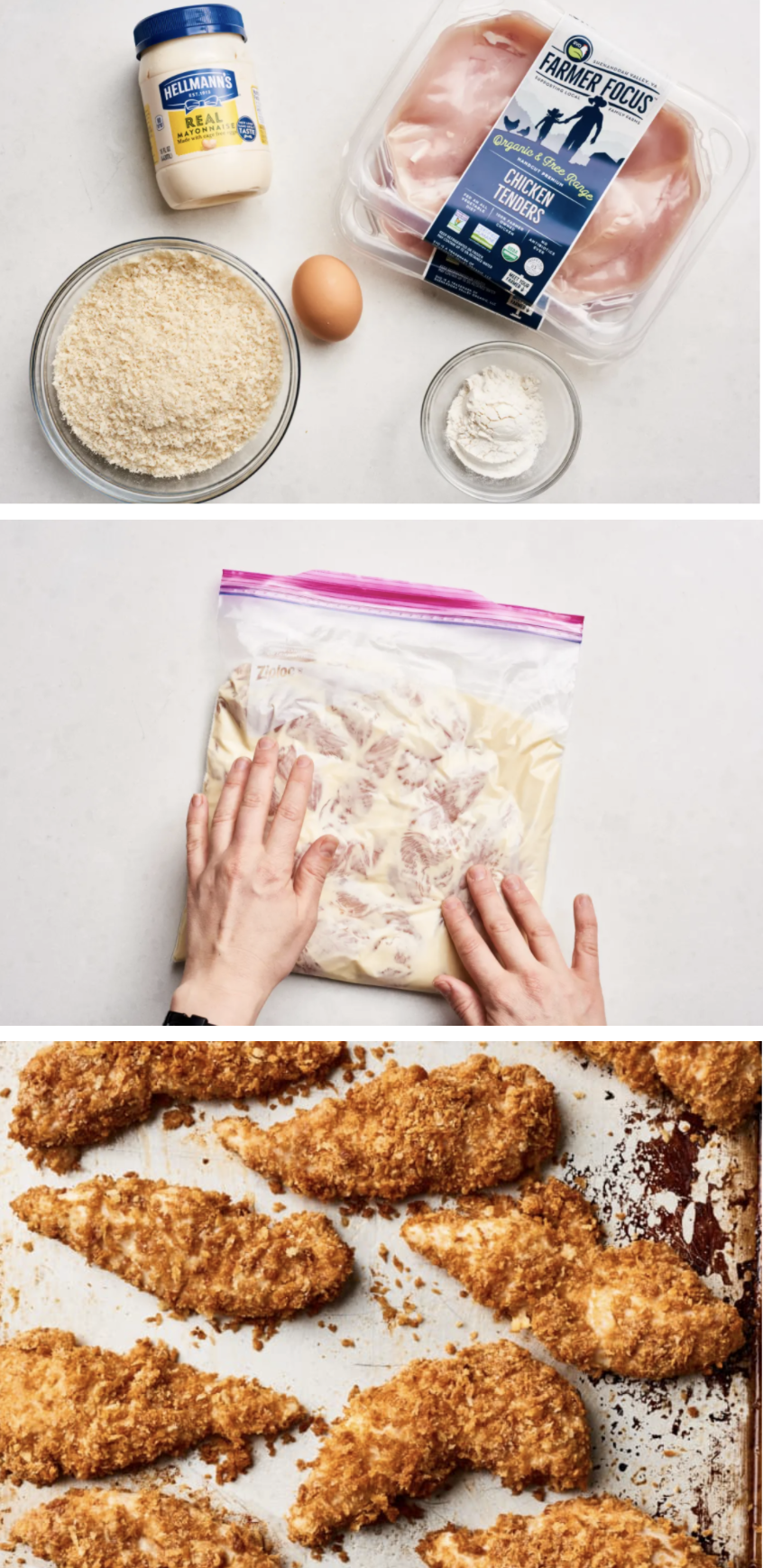 All of the necessary ingredients for making oven-baked crispy chicken