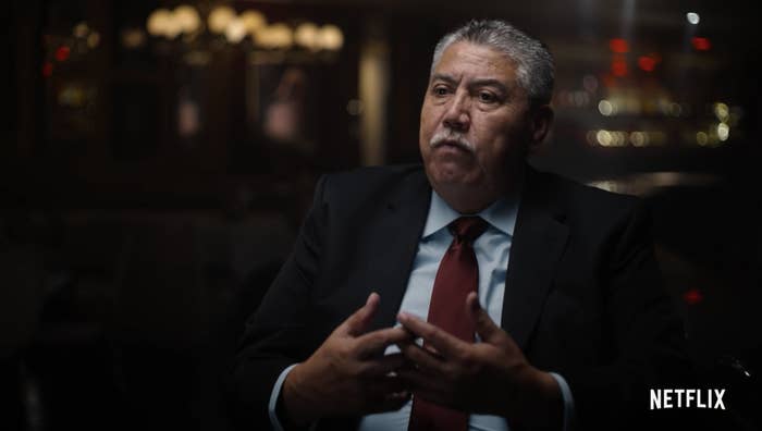 Former detective Gil Carrillo being interviewed in the Night Stalker documentary