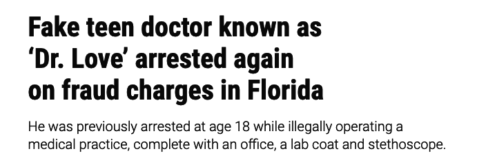 Fake teen doctor known as ‘Dr. Love’ arrested again on fraud charges in Florida